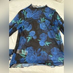 SHEIN Blue Floral Mesh Top